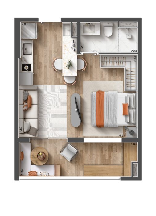Planta studio 35m² Arch Consolação