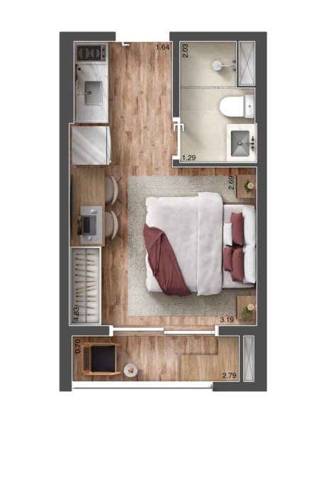 Planta studio 21m² Arch Consolação