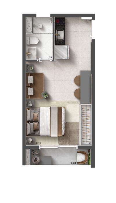 Planta studio 27m² Arch Consolação